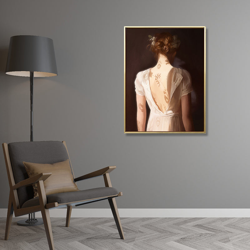 Traditional Figure Print Wall Art Yellow-Brown Sunlight on Girls Back Painting for Room Clearhalo 'Art Gallery' 'Canvas Art' 'Traditional' Arts' 1695730