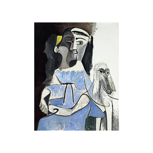 Picasso Woman and Dog Canvas Art Vintage Textured Surface Painting in Blue and Grey Clearhalo 'Arts' 'Canvas Art' 1695767