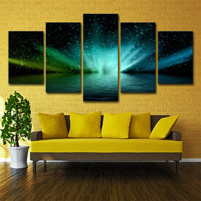 Luminous Lake Starry Night Canvas Print Multi-Piece Modern Living Room Wall Art Green Clearhalo 'Art Gallery' 'Canvas Art' 'Contemporary Art Gallery' 'Modern' Arts' 1695777