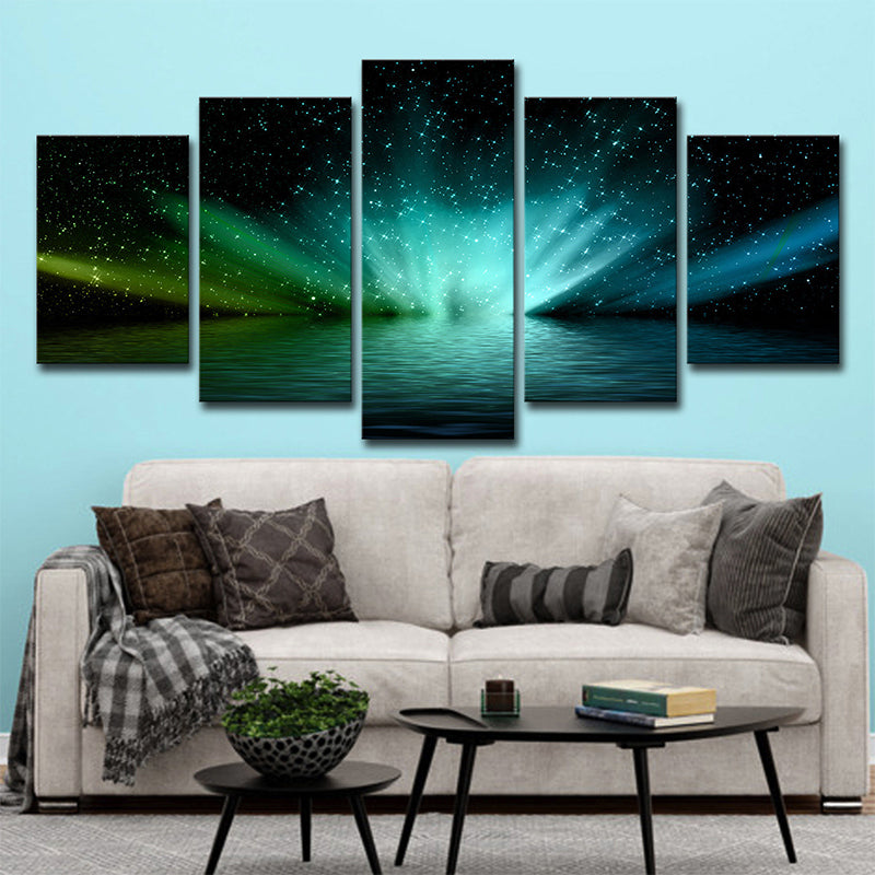Luminous Lake Starry Night Canvas Print Multi-Piece Modern Living Room Wall Art Clearhalo 'Art Gallery' 'Canvas Art' 'Contemporary Art Gallery' 'Modern' Arts' 1695778