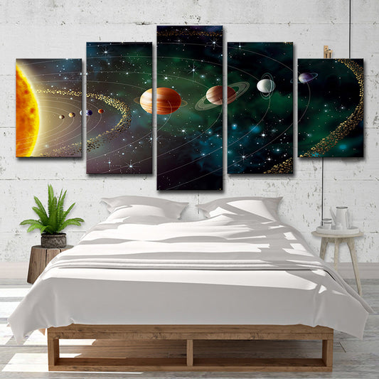 Solar System Wall Art Print Fictional Enchanting Universe Canvas in Green for Bedroom Green Clearhalo 'Art Gallery' 'Canvas Art' 'Kids' Arts' 1695812