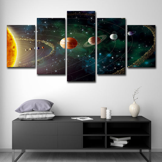 Solar System Wall Art Print Fictional Enchanting Universe Canvas in Green for Bedroom Clearhalo 'Art Gallery' 'Canvas Art' 'Kids' Arts' 1695814