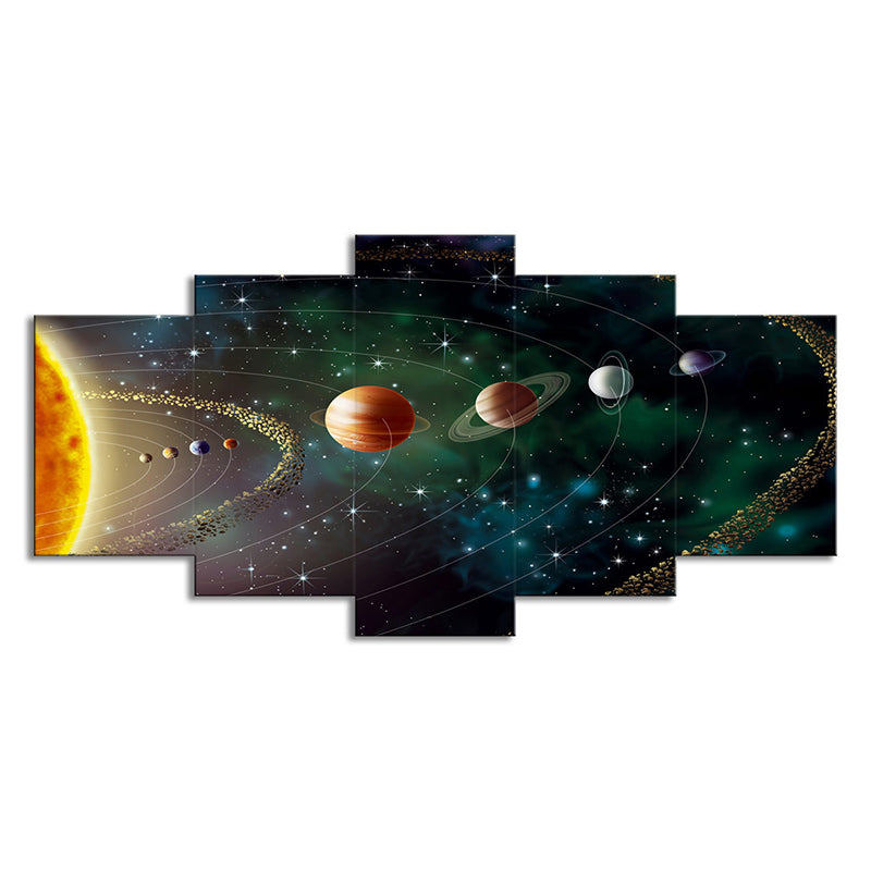 Solar System Wall Art Print Fictional Enchanting Universe Canvas in Green for Bedroom Clearhalo 'Art Gallery' 'Canvas Art' 'Kids' Arts' 1695815