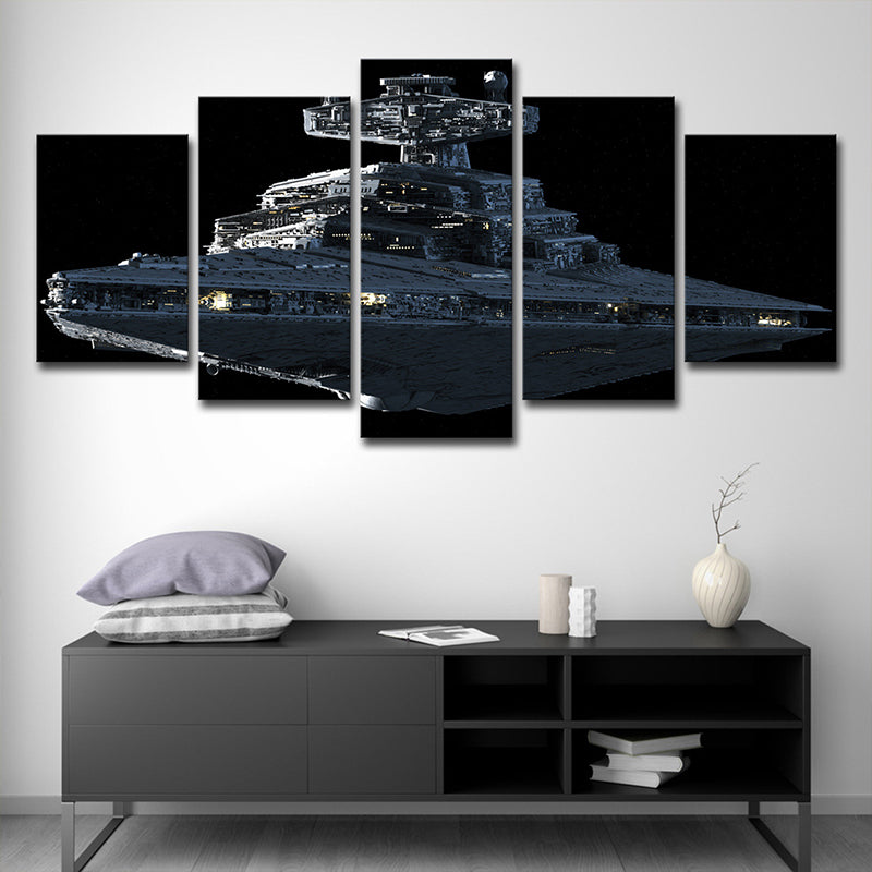 Star War Fighter Plane Canvas Science Fiction Multi-Piece Wall Art in Black Black Clearhalo 'Art Gallery' 'Canvas Art' 'Kids' Arts' 1695826
