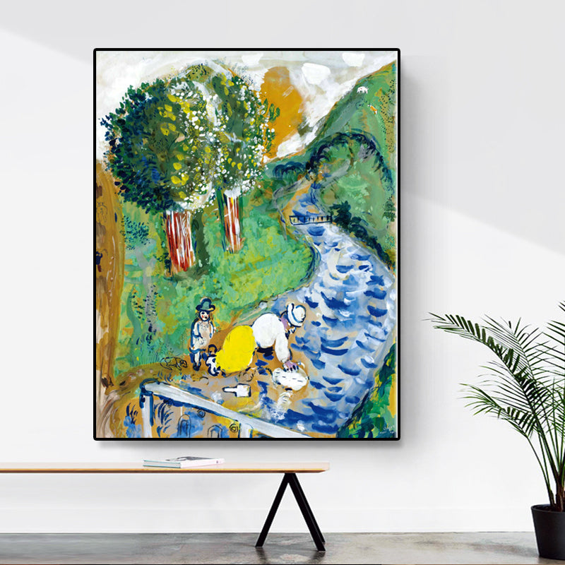 River and Mountain Canvas Art Vintage Living Room Wall Decor in Green, Multiple Size Options Green Clearhalo 'Art Gallery' 'Canvas Art' 'Country Art Gallery' 'French Country' 'Rustic' Arts' 1695833