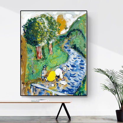 River and Mountain Canvas Art Vintage Living Room Wall Decor in Green, Multiple Size Options Green Clearhalo 'Art Gallery' 'Canvas Art' 'Country Art Gallery' 'French Country' 'Rustic' Arts' 1695833