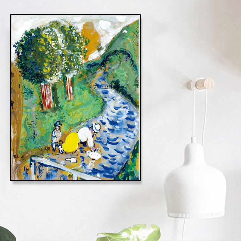 River and Mountain Canvas Art Vintage Living Room Wall Decor in Green, Multiple Size Options Clearhalo 'Art Gallery' 'Canvas Art' 'Country Art Gallery' 'French Country' 'Rustic' Arts' 1695834