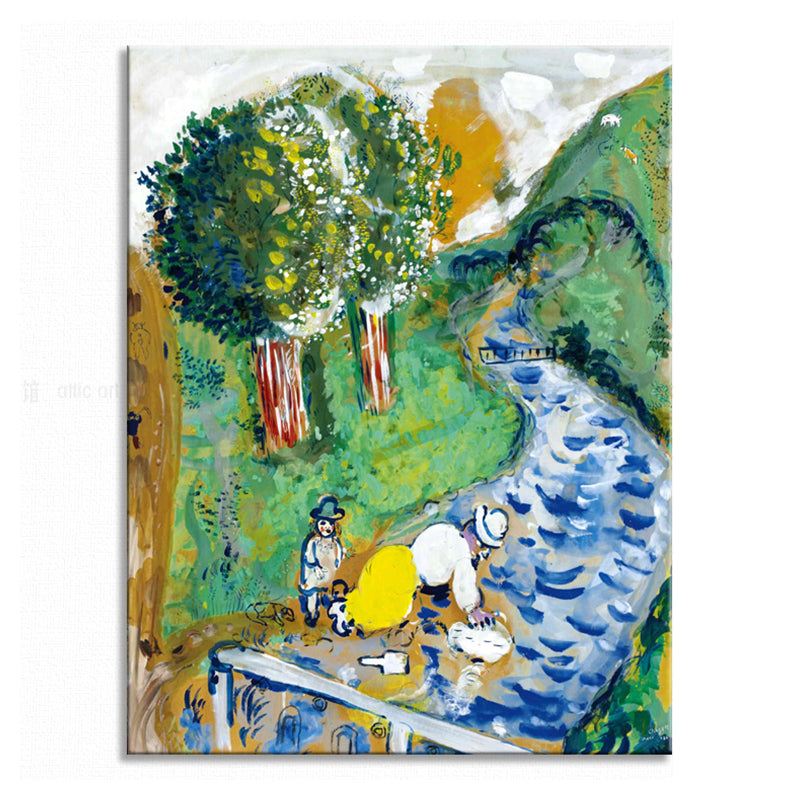 River and Mountain Canvas Art Vintage Living Room Wall Decor in Green, Multiple Size Options Clearhalo 'Art Gallery' 'Canvas Art' 'Country Art Gallery' 'French Country' 'Rustic' Arts' 1695836