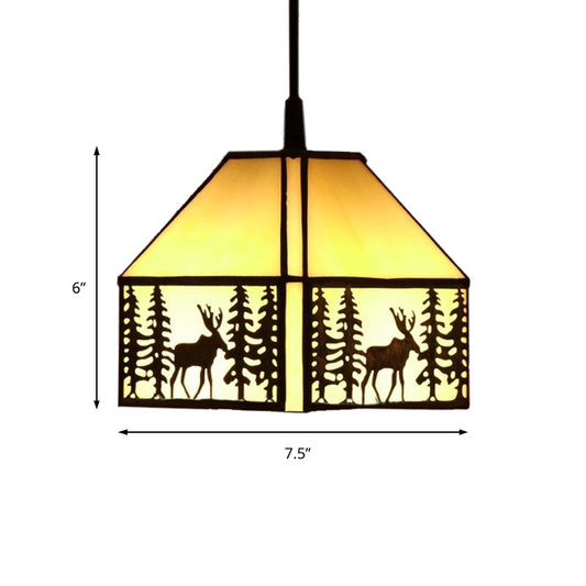 Tiffany Pendant Lights for Kitchen, Adjustable Art Glass Ceiling Light Fixture with Deer Pattern Clearhalo 'Ceiling Lights' 'Industrial' 'Middle Century Pendants' 'Pendant Lights' 'Pendants' 'Tiffany close to ceiling' 'Tiffany Pendants' 'Tiffany' Lighting' 169583