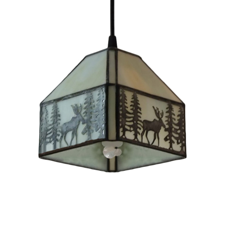 Tiffany Pendant Lights for Kitchen, Adjustable Art Glass Ceiling Light Fixture with Deer Pattern Clearhalo 'Ceiling Lights' 'Industrial' 'Middle Century Pendants' 'Pendant Lights' 'Pendants' 'Tiffany close to ceiling' 'Tiffany Pendants' 'Tiffany' Lighting' 169584