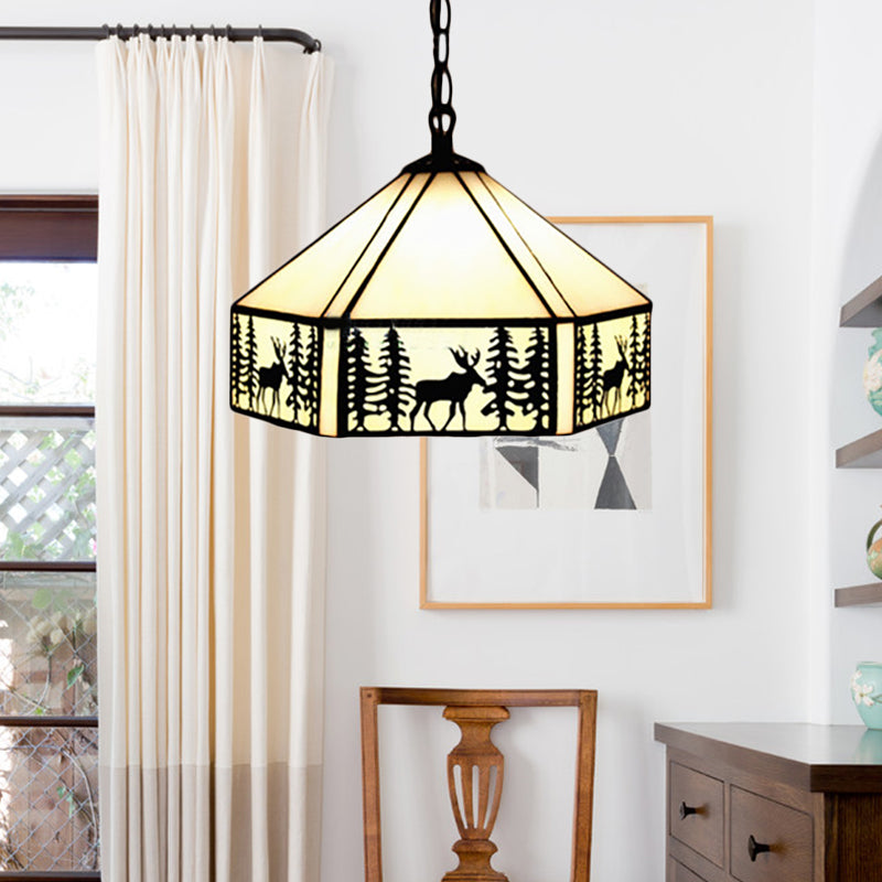 Tiffany Pendant Lights for Kitchen, Adjustable Art Glass Ceiling Light Fixture with Deer Pattern Beige 11" Clearhalo 'Ceiling Lights' 'Industrial' 'Middle Century Pendants' 'Pendant Lights' 'Pendants' 'Tiffany close to ceiling' 'Tiffany Pendants' 'Tiffany' Lighting' 169585