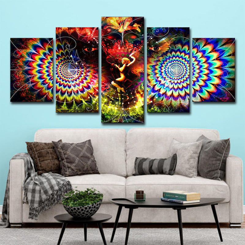 Kaleidoscope Wall Art Print Bohemian Angel and Owl Canvas in Red for Living Room Clearhalo 'Art Gallery' 'Canvas Art' 'Contemporary Art Gallery' 'Modern' Arts' 1695862