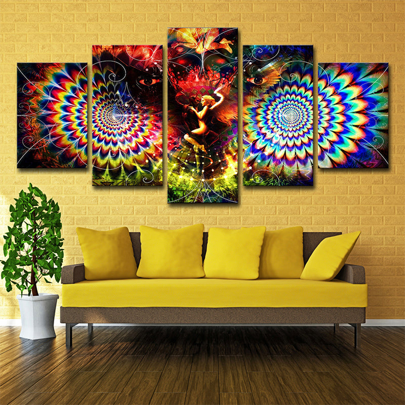 Kaleidoscope Wall Art Print Bohemian Angel and Owl Canvas in Red for Living Room Clearhalo 'Art Gallery' 'Canvas Art' 'Contemporary Art Gallery' 'Modern' Arts' 1695863