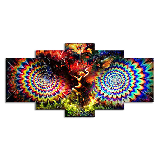Kaleidoscope Wall Art Print Bohemian Angel and Owl Canvas in Red for Living Room Clearhalo 'Art Gallery' 'Canvas Art' 'Contemporary Art Gallery' 'Modern' Arts' 1695864