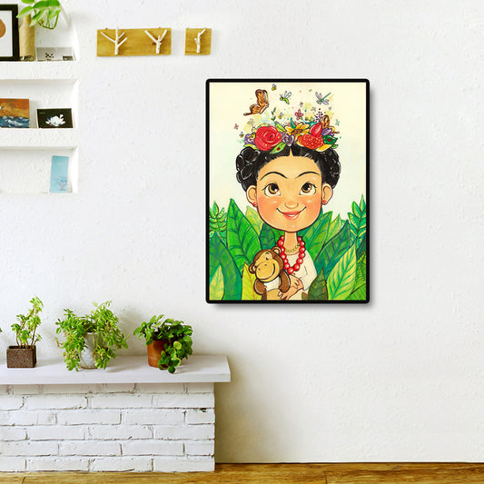 Girl with Flowers Canvas Prints Decorative for Guest Room Wall Decor in Light Color Clearhalo 'Art Gallery' 'Canvas Art' 'Kids' Arts' 1695869