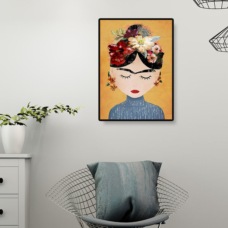 Girl with Flowers Canvas Prints Decorative for Guest Room Wall Decor in Light Color Clearhalo 'Art Gallery' 'Canvas Art' 'Kids' Arts' 1695876