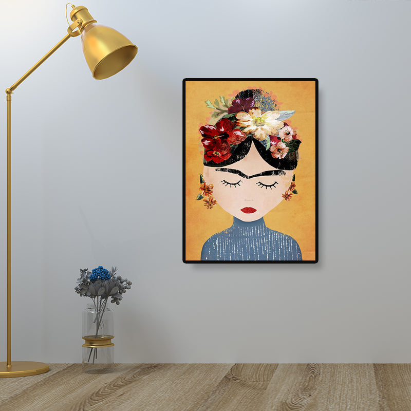 Girl with Flowers Canvas Prints Decorative for Guest Room Wall Decor in Light Color Clearhalo 'Art Gallery' 'Canvas Art' 'Kids' Arts' 1695877