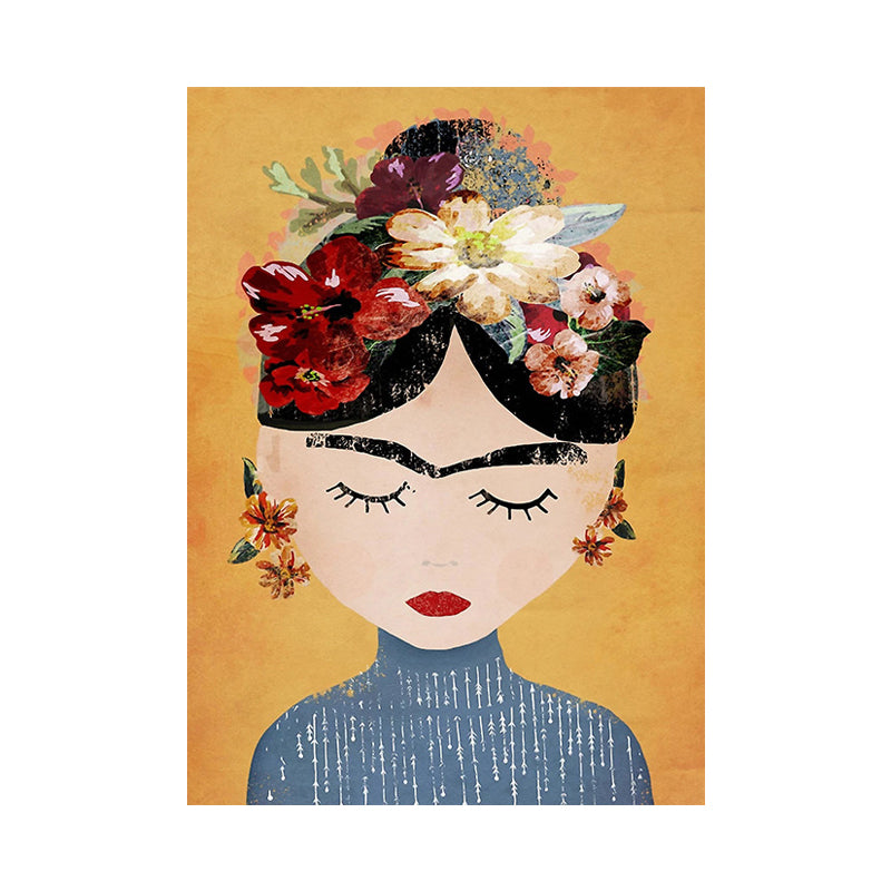 Girl with Flowers Canvas Prints Decorative for Guest Room Wall Decor in Light Color Clearhalo 'Art Gallery' 'Canvas Art' 'Kids' Arts' 1695878