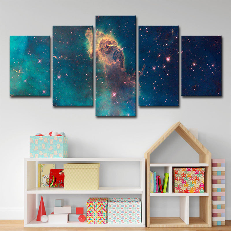Galaxy and Stars Print Canvas Bedroom Outer Space View Wall Art in Green for Decor Green Clearhalo 'Art Gallery' 'Canvas Art' 'Kids' Arts' 1695886