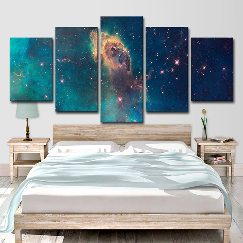 Galaxy and Stars Print Canvas Bedroom Outer Space View Wall Art in Green for Decor Clearhalo 'Art Gallery' 'Canvas Art' 'Kids' Arts' 1695887