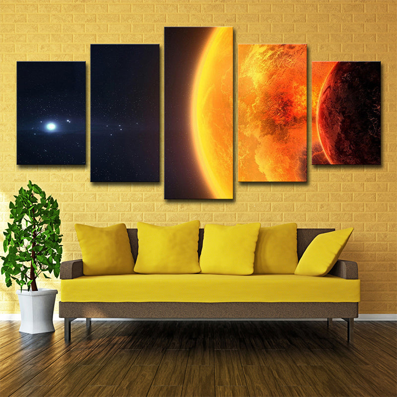 Sun Space Wall Art Print Science Fiction Resplendent Solar View Wall Decor in Orange Clearhalo 'Art Gallery' 'Canvas Art' 'Kids' Arts' 1695894