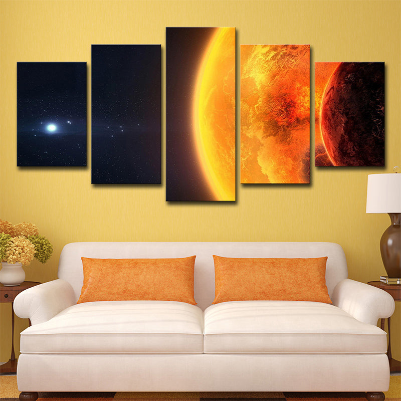 Sun Space Wall Art Print Science Fiction Resplendent Solar View Wall Decor in Orange Clearhalo 'Art Gallery' 'Canvas Art' 'Kids' Arts' 1695895