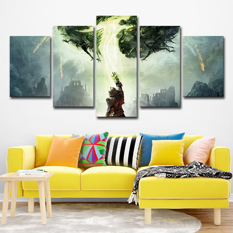 Fantasy Dragon Canvas Art Kids Style Multi-Piece Wall Decoration in Green for Home Green Clearhalo 'Art Gallery' 'Canvas Art' 'Kids' Arts' 1695900