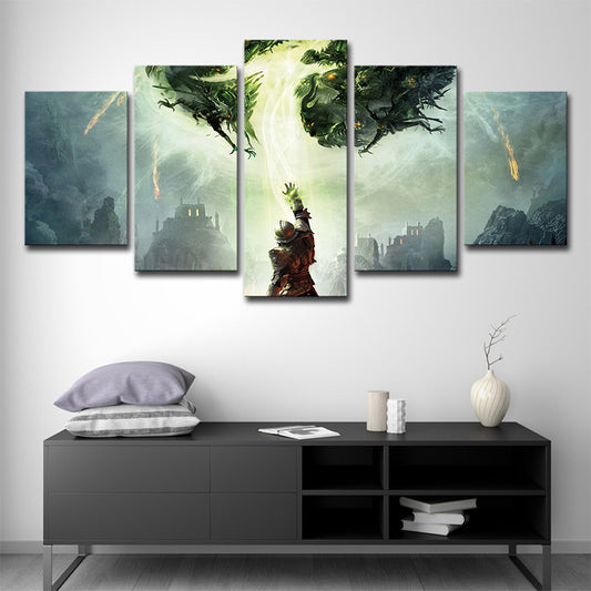 Fantasy Dragon Canvas Art Kids Style Multi-Piece Wall Decoration in Green for Home Clearhalo 'Art Gallery' 'Canvas Art' 'Kids' Arts' 1695901