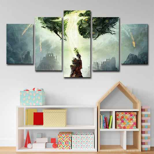 Fantasy Dragon Canvas Art Kids Style Multi-Piece Wall Decoration in Green for Home Clearhalo 'Art Gallery' 'Canvas Art' 'Kids' Arts' 1695902