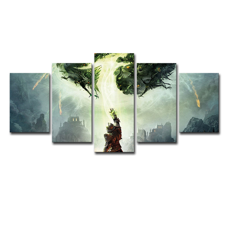 Fantasy Dragon Canvas Art Kids Style Multi-Piece Wall Decoration in Green for Home Clearhalo 'Art Gallery' 'Canvas Art' 'Kids' Arts' 1695903