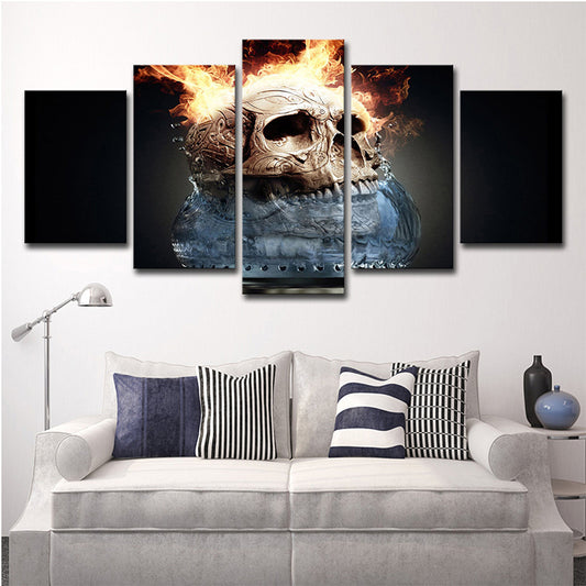 Grey Flames and Skull Canvas Print Multi-Piece Wall Art Decor for House Interior Grey Clearhalo 'Art Gallery' 'Canvas Art' 'Kids' Arts' 1695907