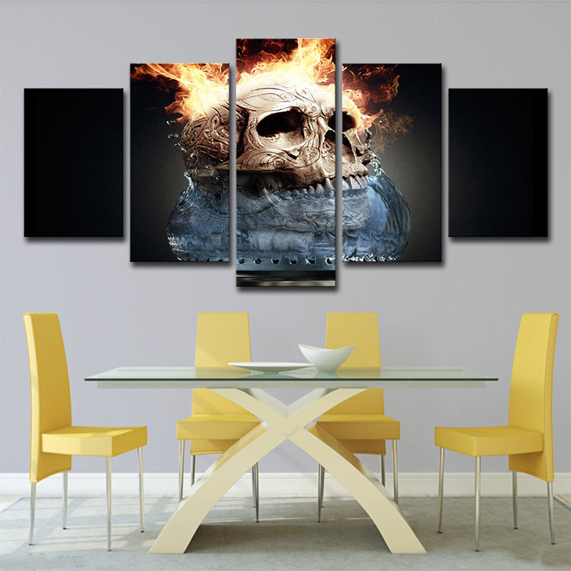 Grey Flames and Skull Canvas Print Multi-Piece Wall Art Decor for House Interior Clearhalo 'Art Gallery' 'Canvas Art' 'Kids' Arts' 1695908