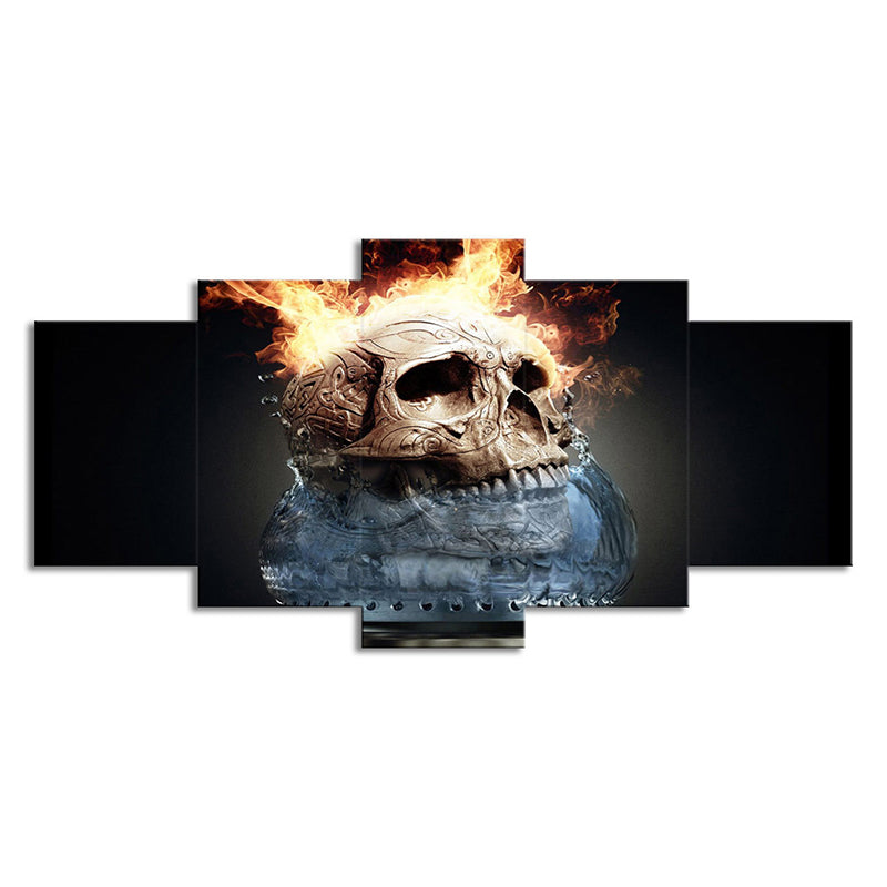 Grey Flames and Skull Canvas Print Multi-Piece Wall Art Decor for House Interior Clearhalo 'Art Gallery' 'Canvas Art' 'Kids' Arts' 1695910