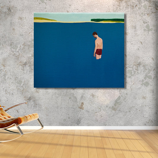Man in Sea Painting Art Print Blue Contemporary Wall Decoration for House Interior Blue Clearhalo 'Art Gallery' 'Canvas Art' 'Contemporary Art Gallery' 'Modern' Arts' 1695928