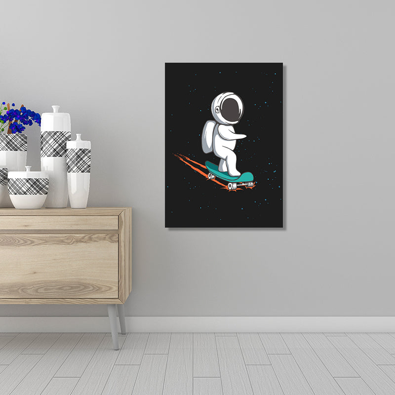 Universe Astronaut Wall Decor Cartoon Canvas Art Print in Dark Color for Kids Room Green Clearhalo 'Art Gallery' 'Canvas Art' 'Kids' Arts' 1695935