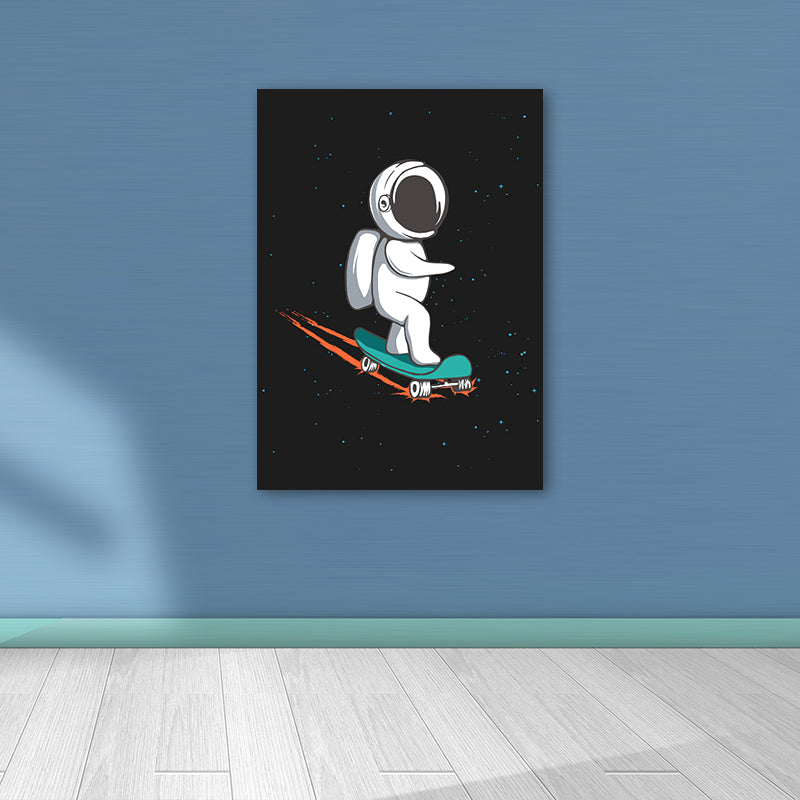 Universe Astronaut Wall Decor Cartoon Canvas Art Print in Dark Color for Kids Room Clearhalo 'Art Gallery' 'Canvas Art' 'Kids' Arts' 1695936