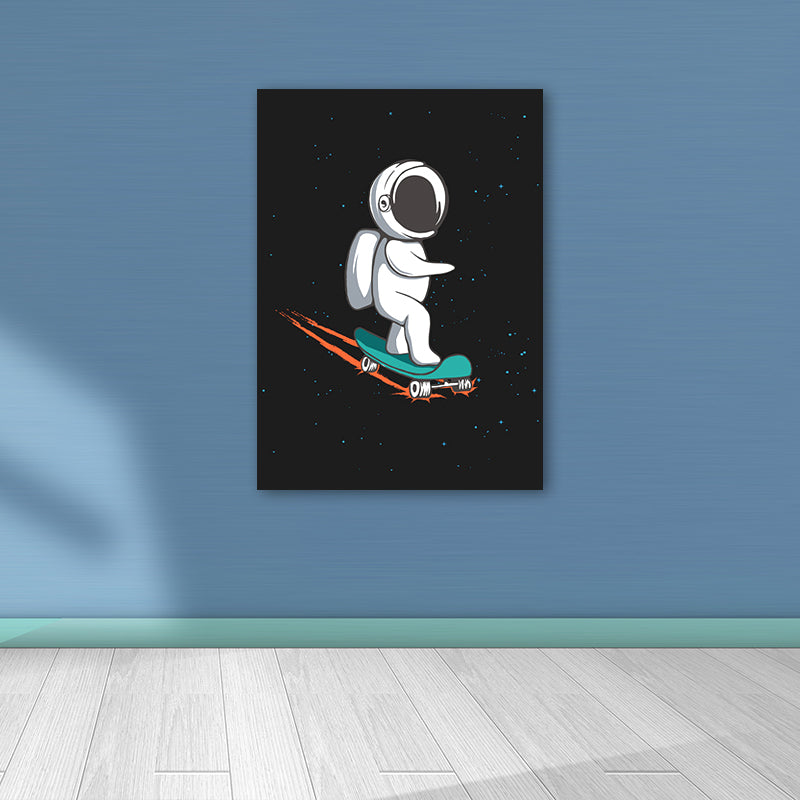 Universe Astronaut Wall Decor Cartoon Canvas Art Print in Dark Color for Kids Room Clearhalo 'Art Gallery' 'Canvas Art' 'Kids' Arts' 1695936