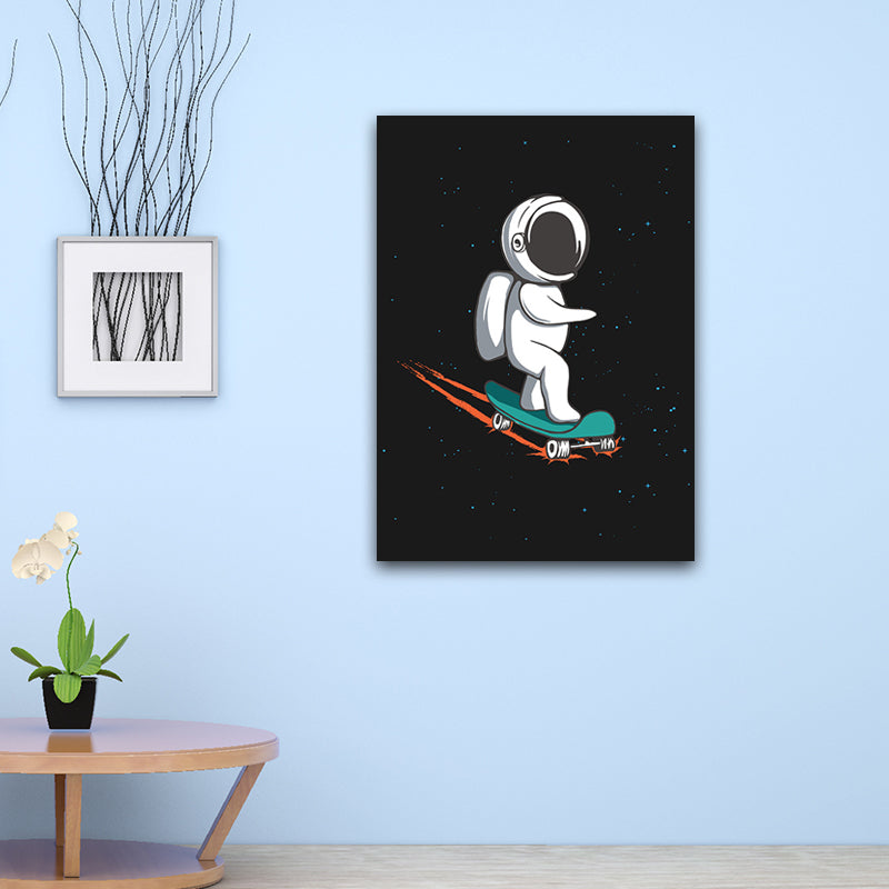 Universe Astronaut Wall Decor Cartoon Canvas Art Print in Dark Color for Kids Room Clearhalo 'Art Gallery' 'Canvas Art' 'Kids' Arts' 1695937