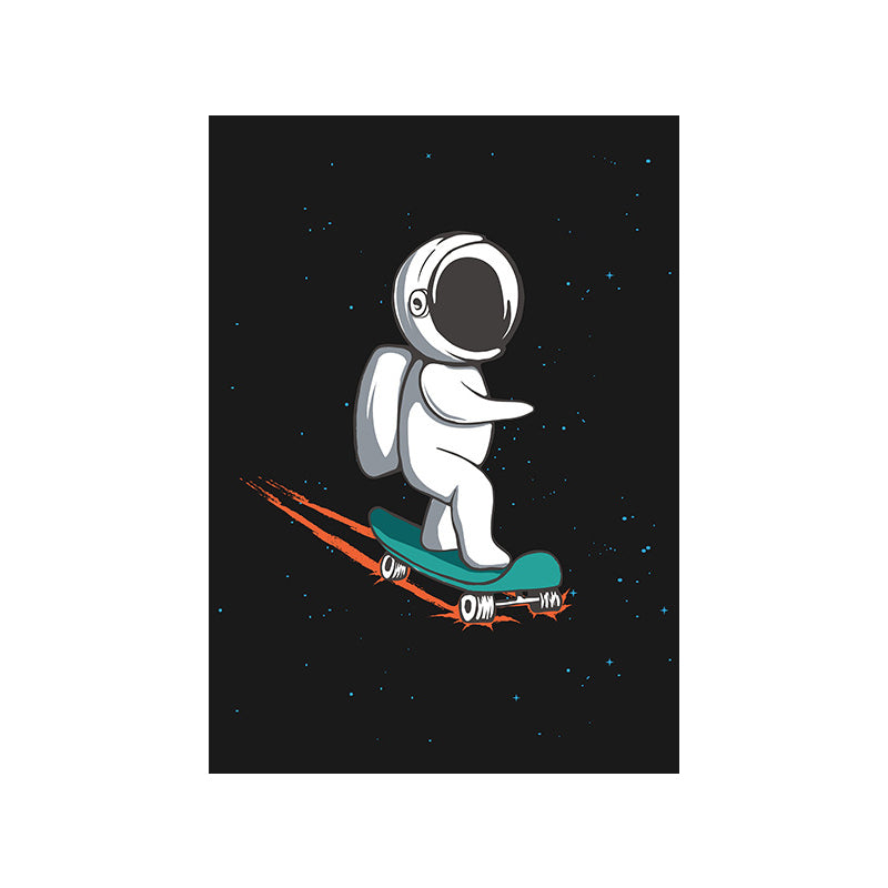 Universe Astronaut Wall Decor Cartoon Canvas Art Print in Dark Color for Kids Room Clearhalo 'Art Gallery' 'Canvas Art' 'Kids' Arts' 1695938