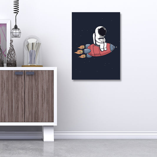 Universe Astronaut Wall Decor Cartoon Canvas Art Print in Dark Color for Kids Room Red Clearhalo 'Art Gallery' 'Canvas Art' 'Kids' Arts' 1695942