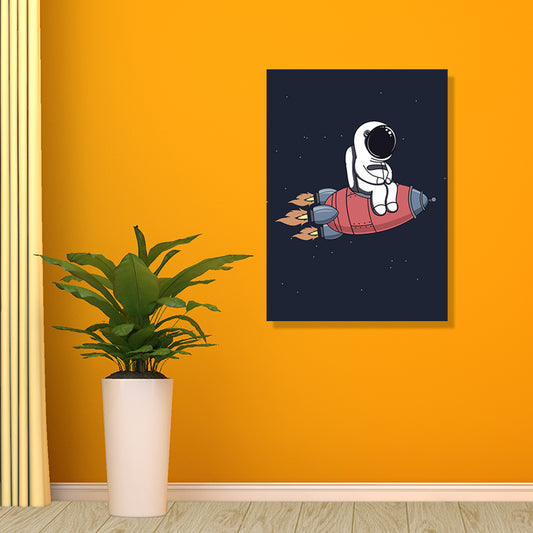 Universe Astronaut Wall Decor Cartoon Canvas Art Print in Dark Color for Kids Room Clearhalo 'Art Gallery' 'Canvas Art' 'Kids' Arts' 1695944