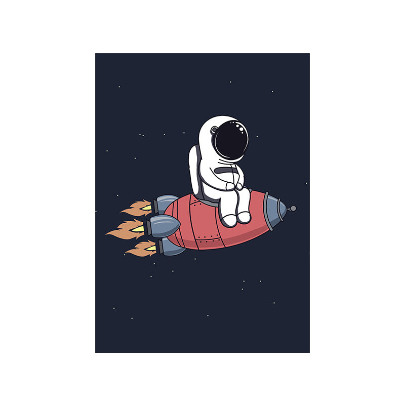 Universe Astronaut Wall Decor Cartoon Canvas Art Print in Dark Color for Kids Room Clearhalo 'Art Gallery' 'Canvas Art' 'Kids' Arts' 1695945