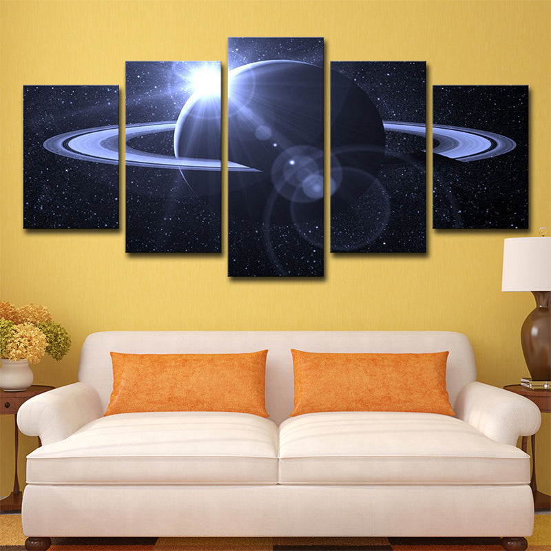 Dark Blue Fictional Wall Art Decor Digital Print Ringed Planet Canvas for Living Room Dark Blue Clearhalo 'Art Gallery' 'Canvas Art' 'Kids' Arts' 1695978