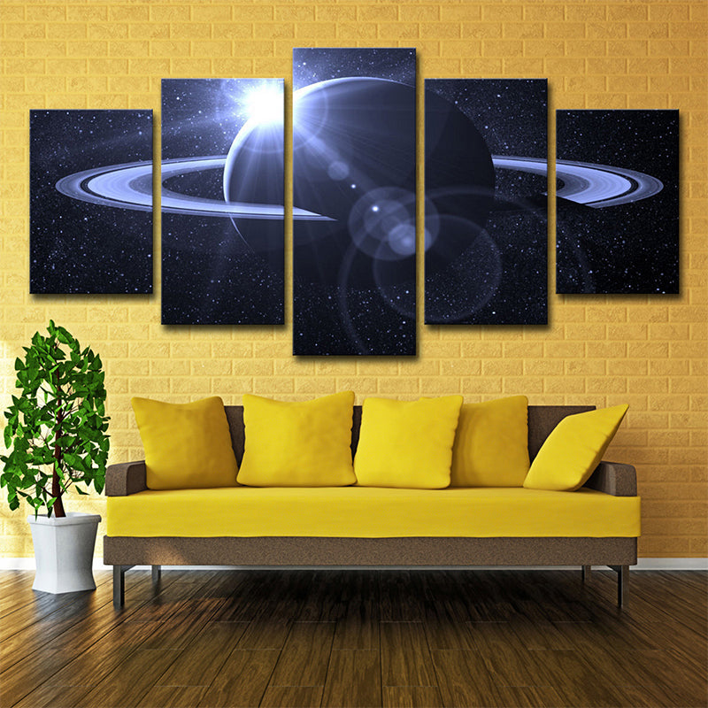 Dark Blue Fictional Wall Art Decor Digital Print Ringed Planet Canvas for Living Room Clearhalo 'Art Gallery' 'Canvas Art' 'Kids' Arts' 1695979