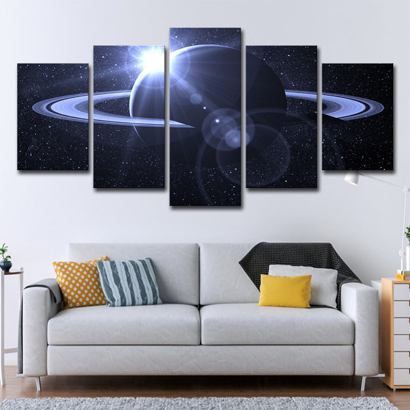 Dark Blue Fictional Wall Art Decor Digital Print Ringed Planet Canvas for Living Room Clearhalo 'Art Gallery' 'Canvas Art' 'Kids' Arts' 1695980