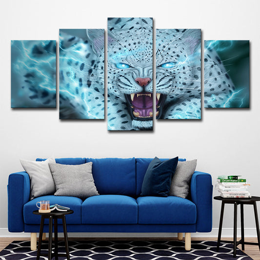 Wild Beast Leopard Art Print Modern Style Multi-Piece Wall Decor in Blue for Room Blue Clearhalo 'Art Gallery' 'Canvas Art' 'Contemporary Art Gallery' 'Modern' Arts' 1695992