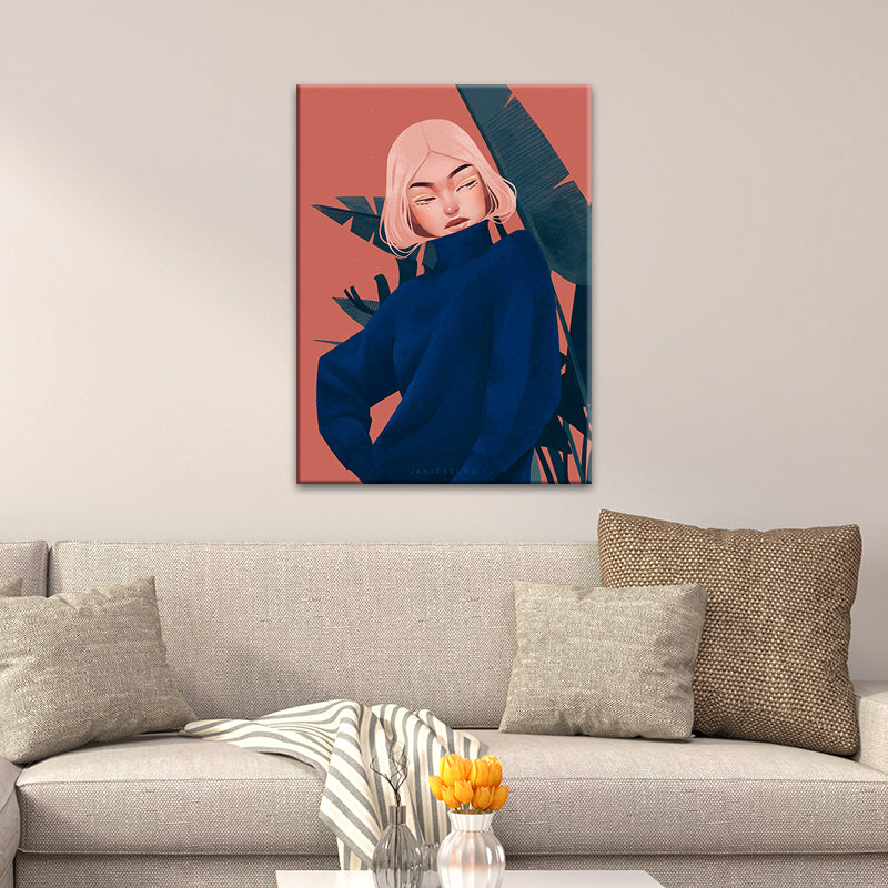 Canvas Decorative Wall Decor Victorian Girl Art Print in Light Color for Bedroom Blue Clearhalo 'Arts' 'Canvas Art' 1696006