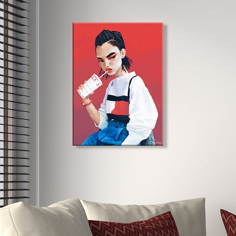 Canvas Decorative Wall Decor Victorian Girl Art Print in Light Color for Bedroom White Clearhalo 'Arts' 'Canvas Art' 1696013