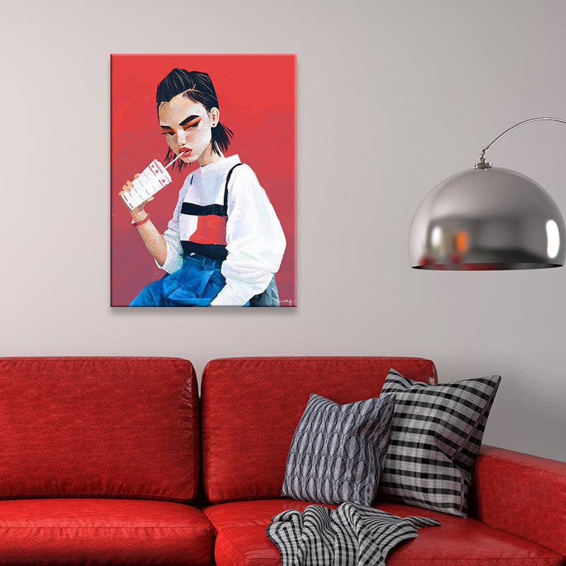 Canvas Decorative Wall Decor Victorian Girl Art Print in Light Color for Bedroom Clearhalo 'Arts' 'Canvas Art' 1696015