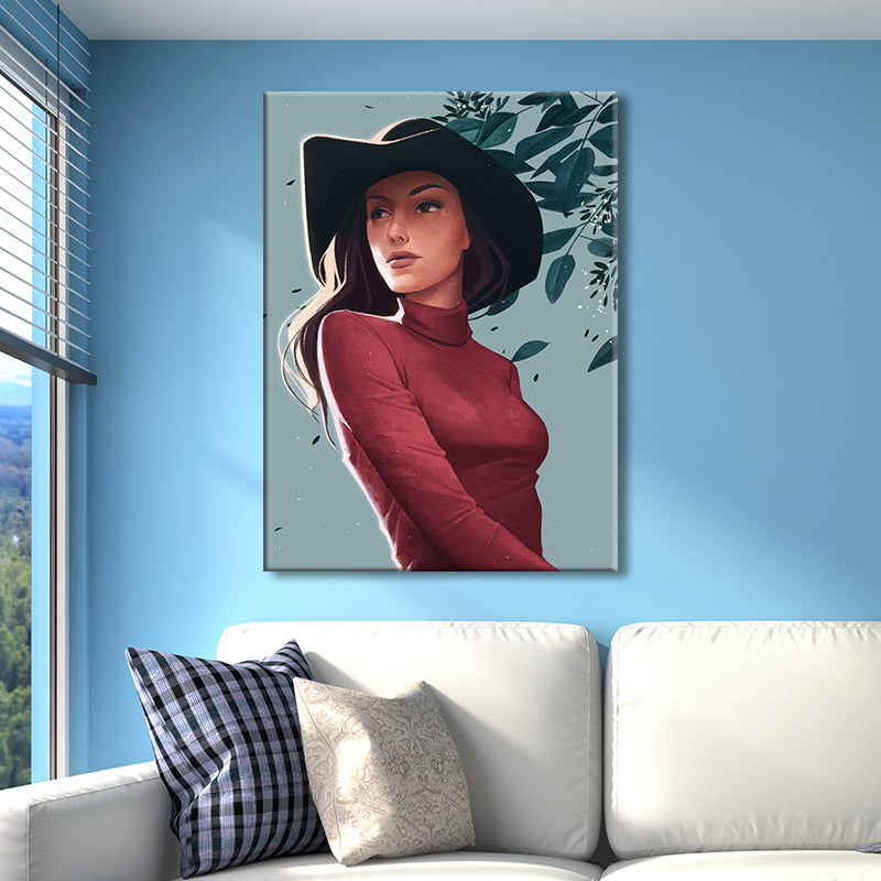 Canvas Decorative Wall Decor Victorian Girl Art Print in Light Color for Bedroom Red Clearhalo 'Arts' 'Canvas Art' 1696017